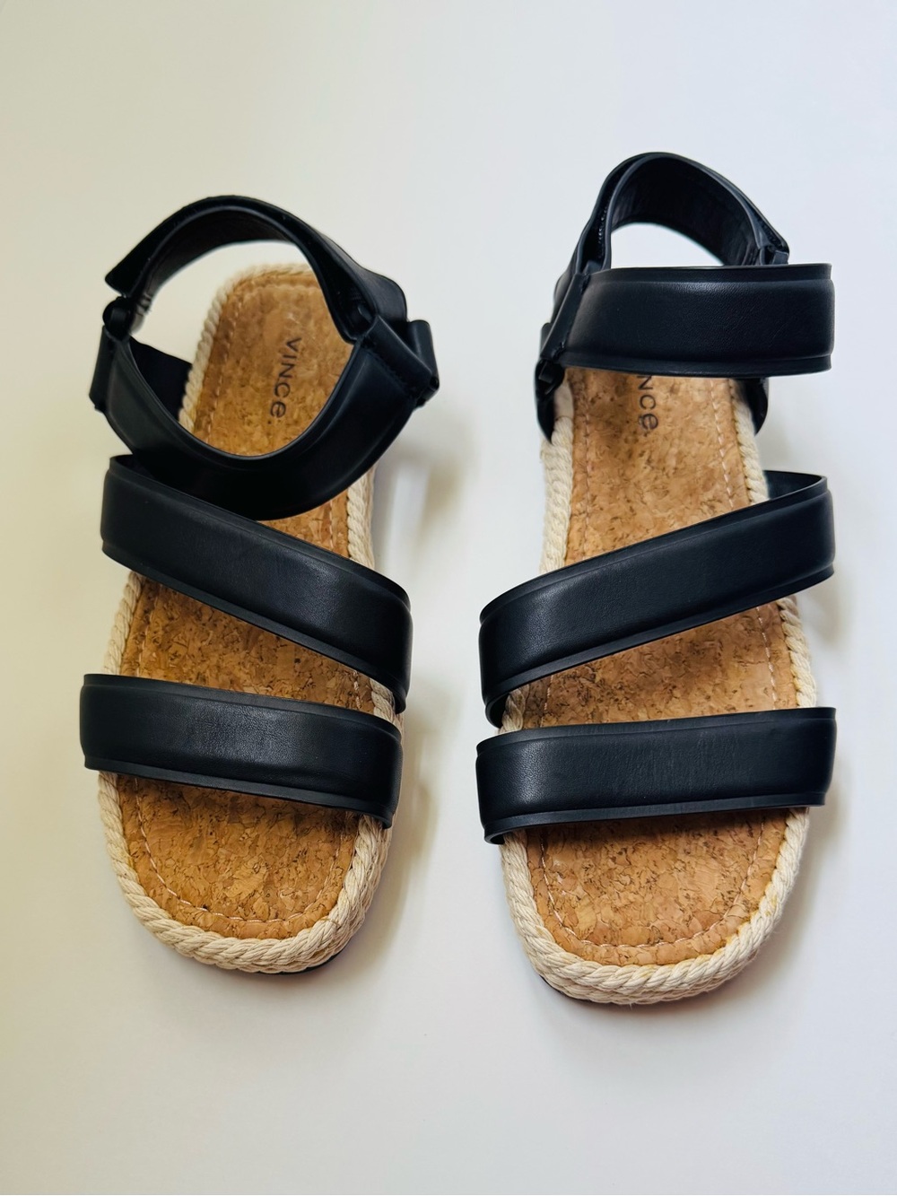 Vince Black Leather Strappy Espadrille Sandals